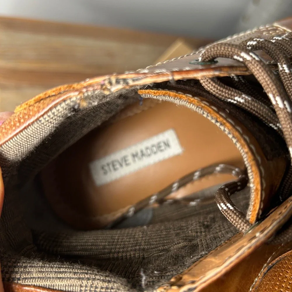 Steve Madden Newcomb Cognac Leather Lace‎ Up Ankle Boots Men Size 9